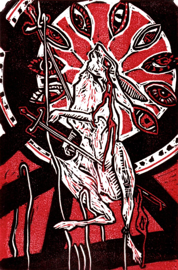 "I think I left the stove on…", 2020 | linocut