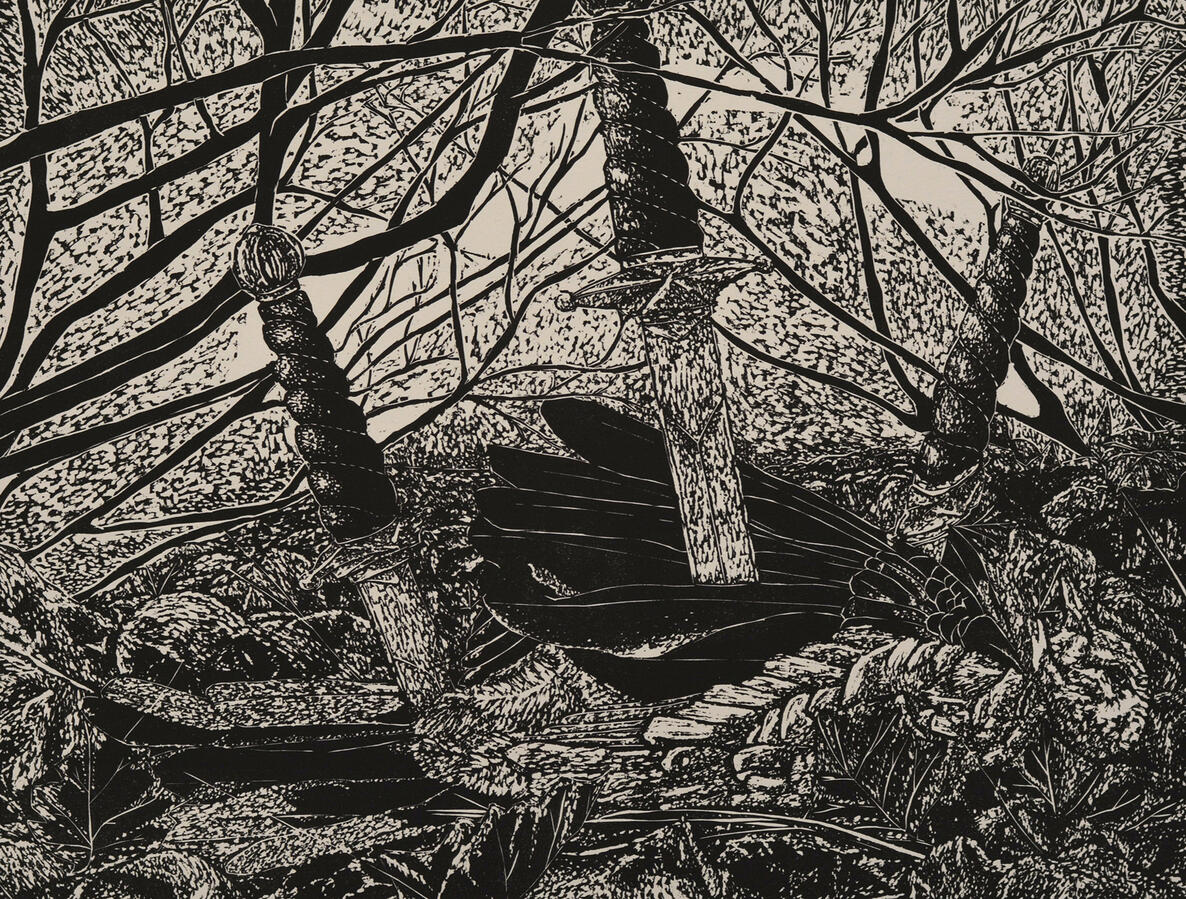 "three of swords", 2013 | woodcut