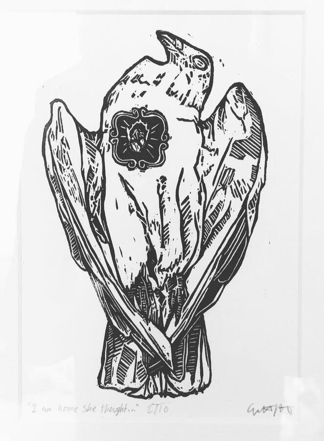 "I was home she thought...", 2021 | linocut